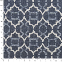 Load image into Gallery viewer, Navy Blue Geometric Trellis Stain Resistant Upholstery Fabric