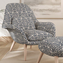 Load image into Gallery viewer, Blue Beige Geometric Greek Key Stain Resistant Upholstery Fabric