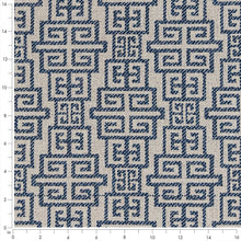 Load image into Gallery viewer, Blue Beige Geometric Greek Key Stain Resistant Upholstery Fabric