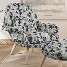 Load image into Gallery viewer, Beige Blue Botanic Leaf Stain Resistant Upholstery Fabric