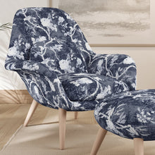 Load image into Gallery viewer, Floral Botanical Dark Blue Grey Stain Resistant Upholstery Bedding Drapery Fabric