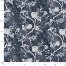 Load image into Gallery viewer, Floral Botanical Dark Blue Grey Stain Resistant Upholstery Bedding Drapery Fabric