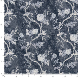 Grey Botanic Floral Stain Resistant Upholstery Bedding Drapery Fabric