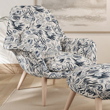 Load image into Gallery viewer, Ivory Blue Grey Floral Botanical Stain Resistant Upholstery Fabric