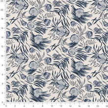 Load image into Gallery viewer, Ivory Blue Grey Floral Botanical Stain Resistant Upholstery Fabric