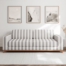 Load image into Gallery viewer, Grey Ivory Stripe Stain Resistant Upholstery Bedding Drapery Fabric