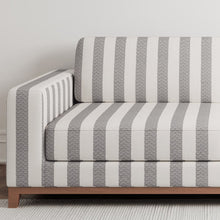 Load image into Gallery viewer, Grey Ivory Stripe Stain Resistant Upholstery Bedding Drapery Fabric