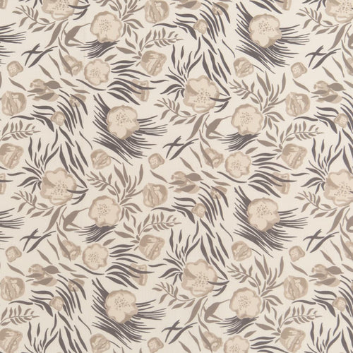 Ivory Beige Grey Floral Botanical Stain Resistant Upholstery Fabric
