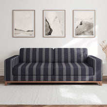 Load image into Gallery viewer, Black Stripe Greek Key Stain Resistant Upholstery Fabric