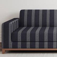 Load image into Gallery viewer, Black Stripe Greek Key Stain Resistant Upholstery Fabric