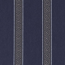 Load image into Gallery viewer, Black Stripe Greek Key Stain Resistant Upholstery Fabric
