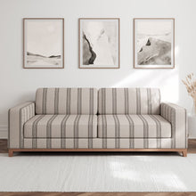 Load image into Gallery viewer, Beige Brown Stripe Greek Key Stain Resistant Upholstery Fabric