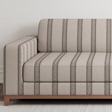 Load image into Gallery viewer, Beige Brown Stripe Greek Key Stain Resistant Upholstery Fabric