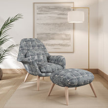 Load image into Gallery viewer, Grey Blue Ivory Check Plaid Stain Resistant Upholstery Fabric