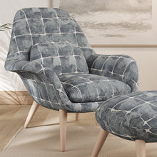 Load image into Gallery viewer, Grey Blue Ivory Check Plaid Stain Resistant Upholstery Fabric