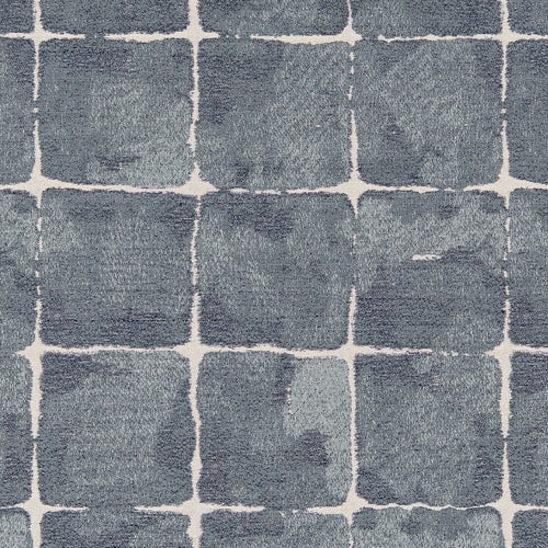 Grey Blue Ivory Check Plaid Stain Resistant Upholstery Fabric