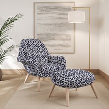Load image into Gallery viewer, Dark Blue Ivory Trellis Geometric Stain Resistant Upholstery Fabric