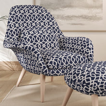 Load image into Gallery viewer, Dark Blue Ivory Trellis Geometric Stain Resistant Upholstery Fabric