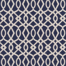Load image into Gallery viewer, Dark Blue Ivory Trellis Geometric Stain Resistant Upholstery Fabric