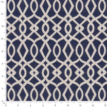 Load image into Gallery viewer, Dark Blue Ivory Trellis Geometric Stain Resistant Upholstery Fabric