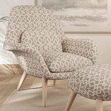 Load image into Gallery viewer, Tan Ivory Trellis Geometric Stain Resistant Upholstery Fabric