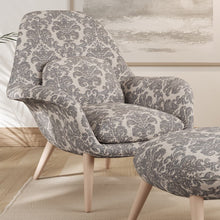 Load image into Gallery viewer, Grey Beige Damask Stain Resistant Upholstery Fabric