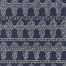 Load image into Gallery viewer, Dark Blue Floral Stripe Stain Resistant Upholstery Fabric