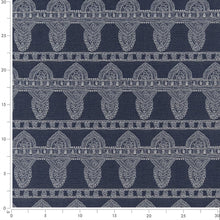 Load image into Gallery viewer, Dark Blue Floral Stripe Stain Resistant Upholstery Fabric