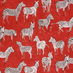 Animal Print Zebra Cotton Drapery Upholstery Fabric Red / Flame RMIL1