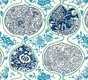 Schumacher KATSUGI Fabric / Cobalt & Turquoise