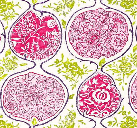 Schumacher KATSUGI Fabric /  Fuchsia & Chartreuse