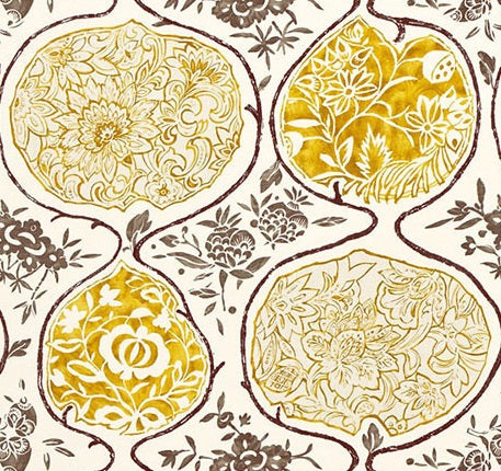 Schumacher KATSUGI Fabric / Gold and Mushroom
