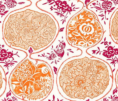 Schumacher KATSUGI Fabric /  Tangerine & Berry