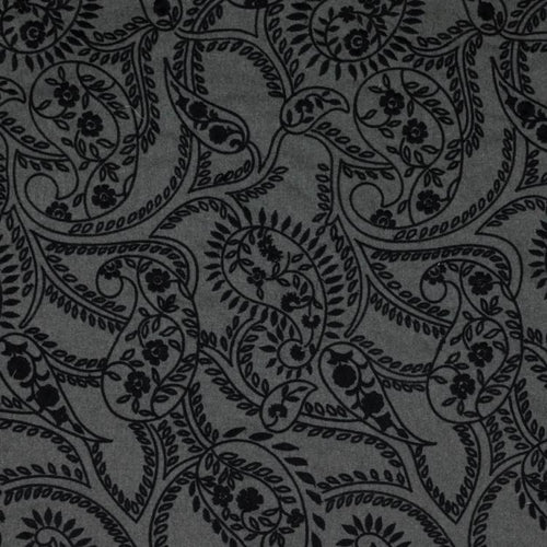 Fantasia Black Charcoal Embroidered Wool Flannel Upholstery Fabric / Flannel