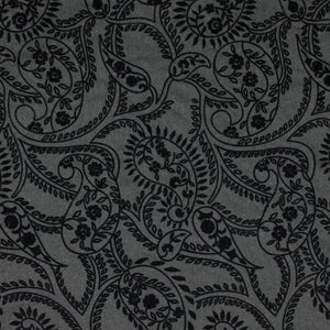 Fantasia Black Charcoal Embroidered Wool Flannel Upholstery Fabric / Flannel