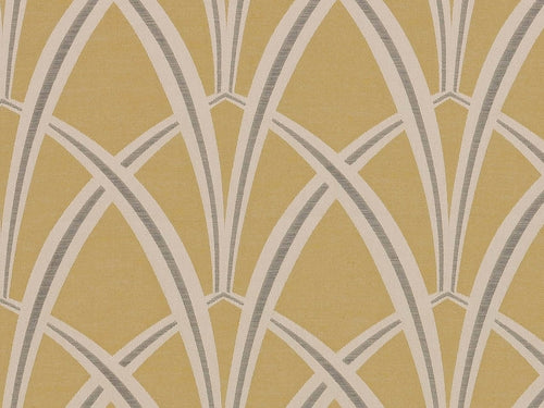 Mustard Yellow Beige Grey Geometric Abstract Art Deco Drapery Fabric