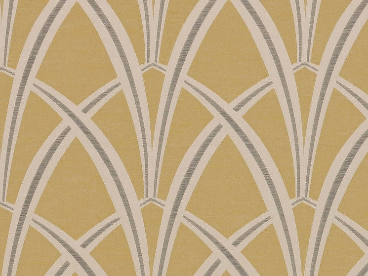 Mustard Yellow Beige Grey Geometric Abstract Art Deco Drapery Fabric