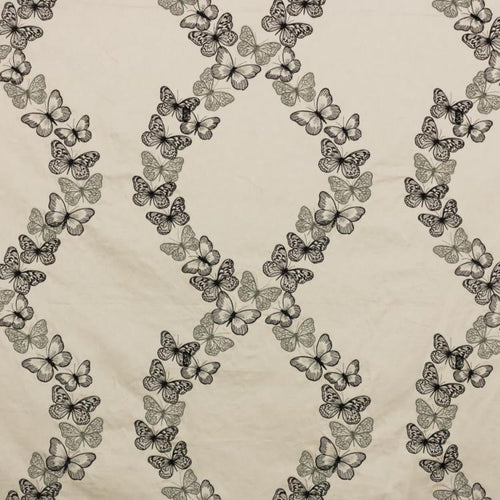 Flight of Fancy Black Gray Metallic Embroidered Butterfly Drapery Fabric / Charcoal