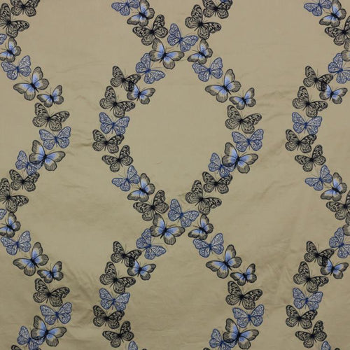 Flight of Fancy Blue Metallic Embroidered Butterfly Drapery Fabric / Lapis