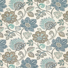 Load image into Gallery viewer, Essentials Outdoor Stain Resistant Floral Upholstery Drapery Fabric Aqua Blue White / Chambray