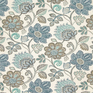 Essentials Outdoor Stain Resistant Floral Upholstery Drapery Fabric Aqua Blue White / Chambray