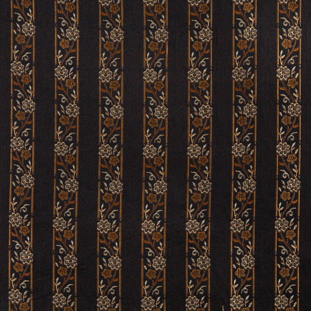 Essentials Floral Stripe Upholstery Drapery Black Gold Fabric