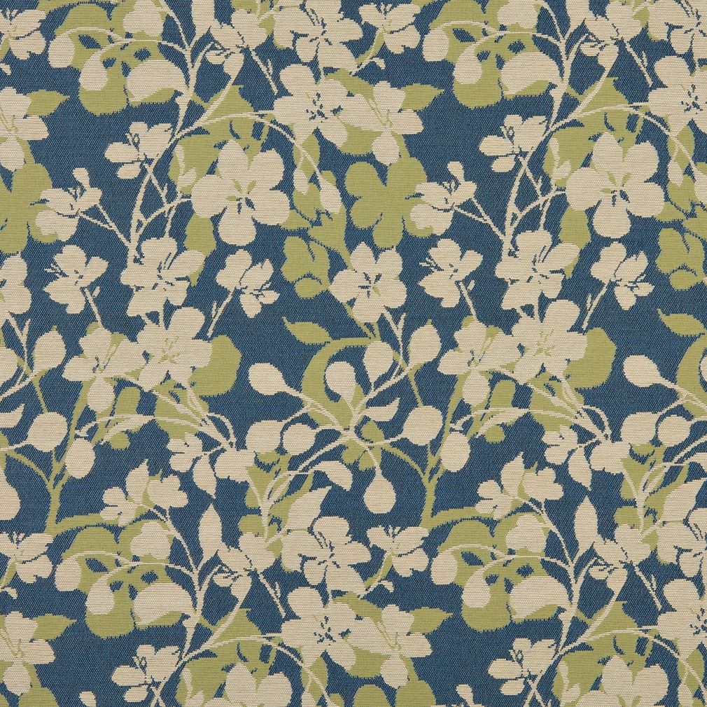 Essentials Outdoor Upholstery Drapery Floral Fabric / Blue Olive Beige