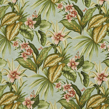 Load image into Gallery viewer, Essentials Outdoor Stain Resistant Floral Upholstery Drapery Fabric Green Coral Aqua / Jamaica