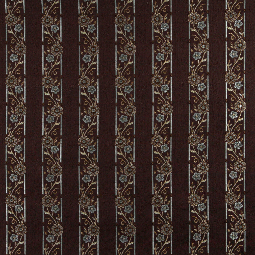 Floral Stripe Upholstery Drapery Brown Aqua Fabric | Fabric Bistro ...