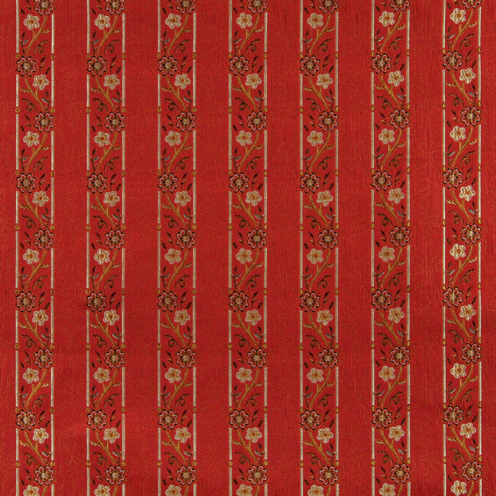 Essentials Floral Stripe Upholstery Drapery Red Brown Fabric