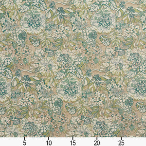 Essentials Outdoor Upholstery Drapery Floral Fabric / Teal Green Beige