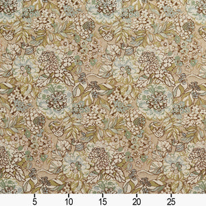Essentials Outdoor Upholstery Drapery Floral Fabric / Teal Olive Tan