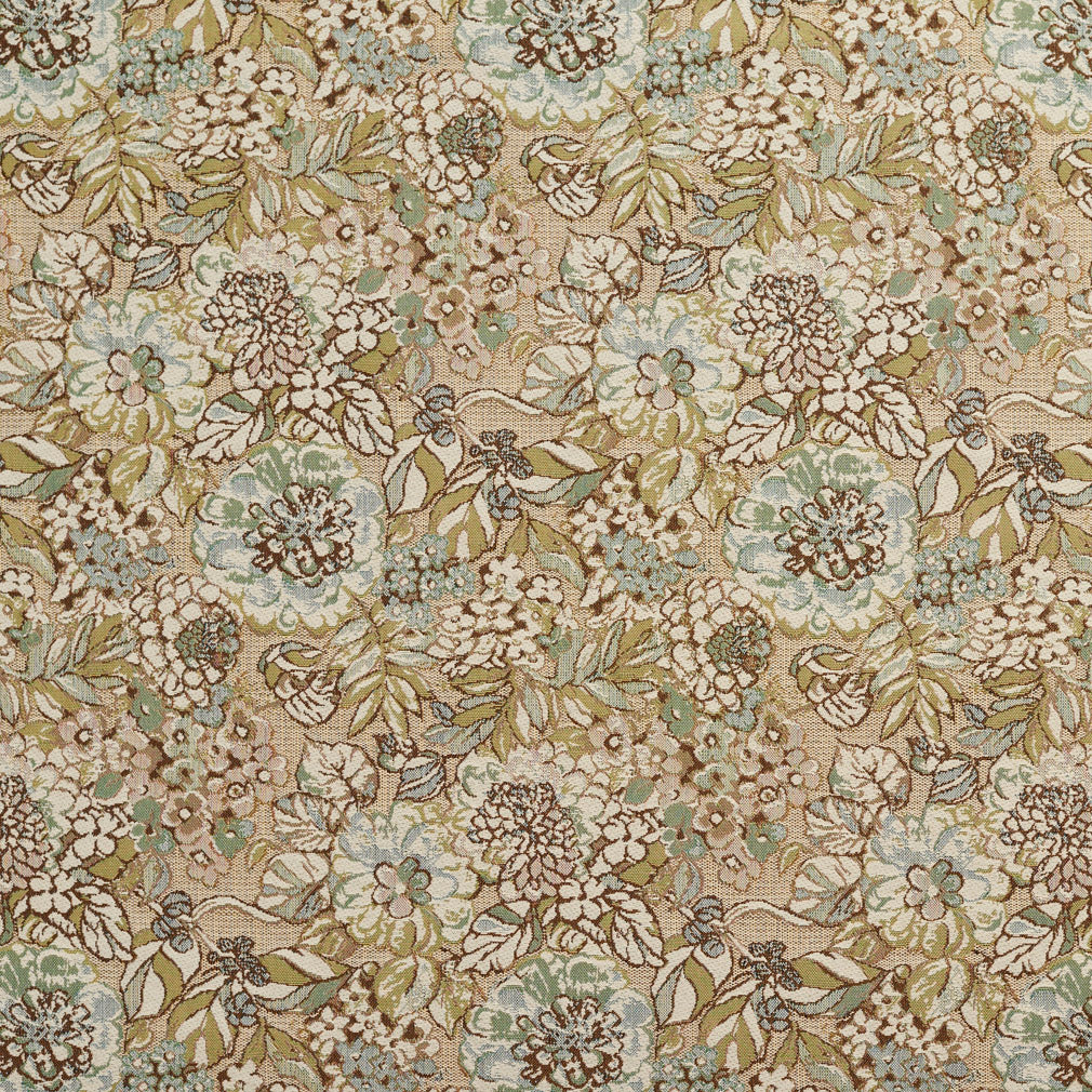 Essentials Outdoor Upholstery Drapery Floral Fabric / Teal Olive Tan