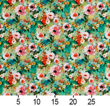 Load image into Gallery viewer, Essentials Drapery Upholstery Floral Fabric / Teal White Orange